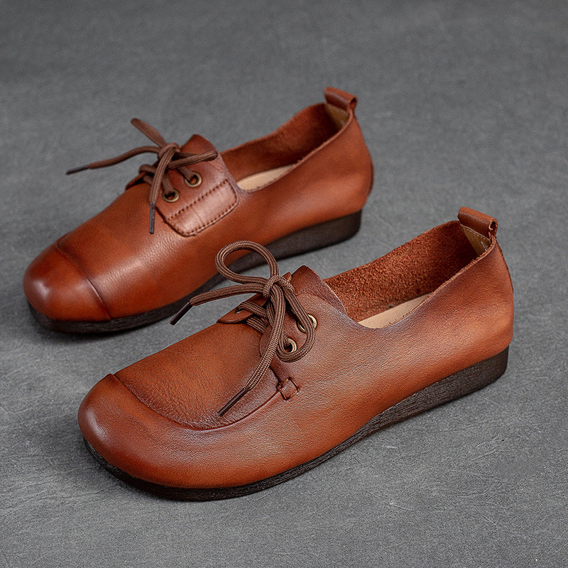Women Retro Soft Leather Flat Casual Shoes Newgew Shoes