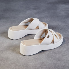 Women Casual Leather Soft Platform Slides Sandals Newgew Shoes