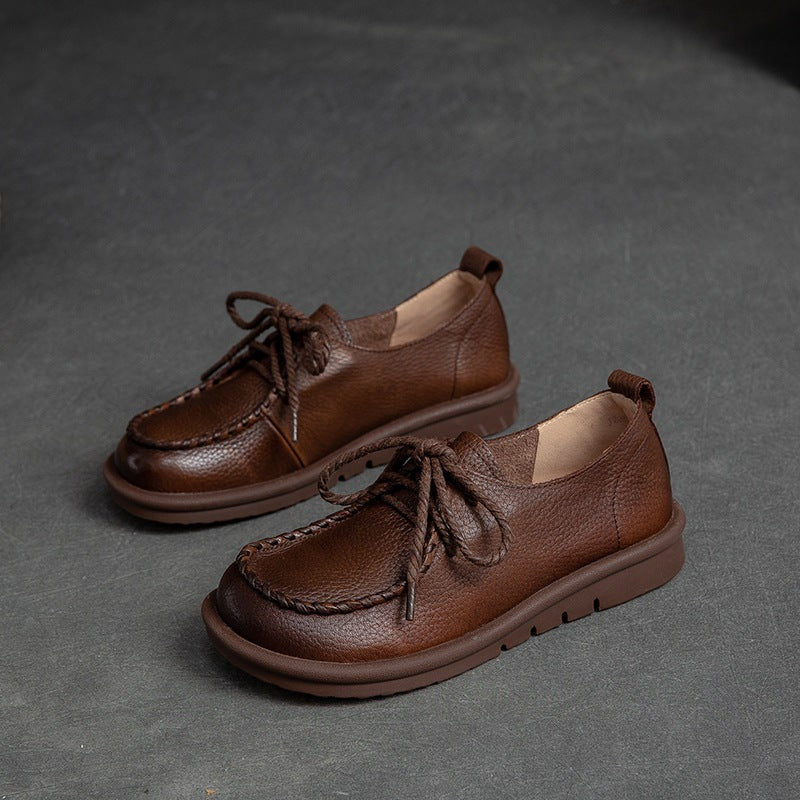 Women Retro Soft Cowhide Flat Casual Shoes Newgew Shoes