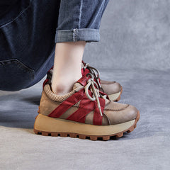 Women Retro Breathable Mesh Leather Thick Soled Shoes Newgew Shoes