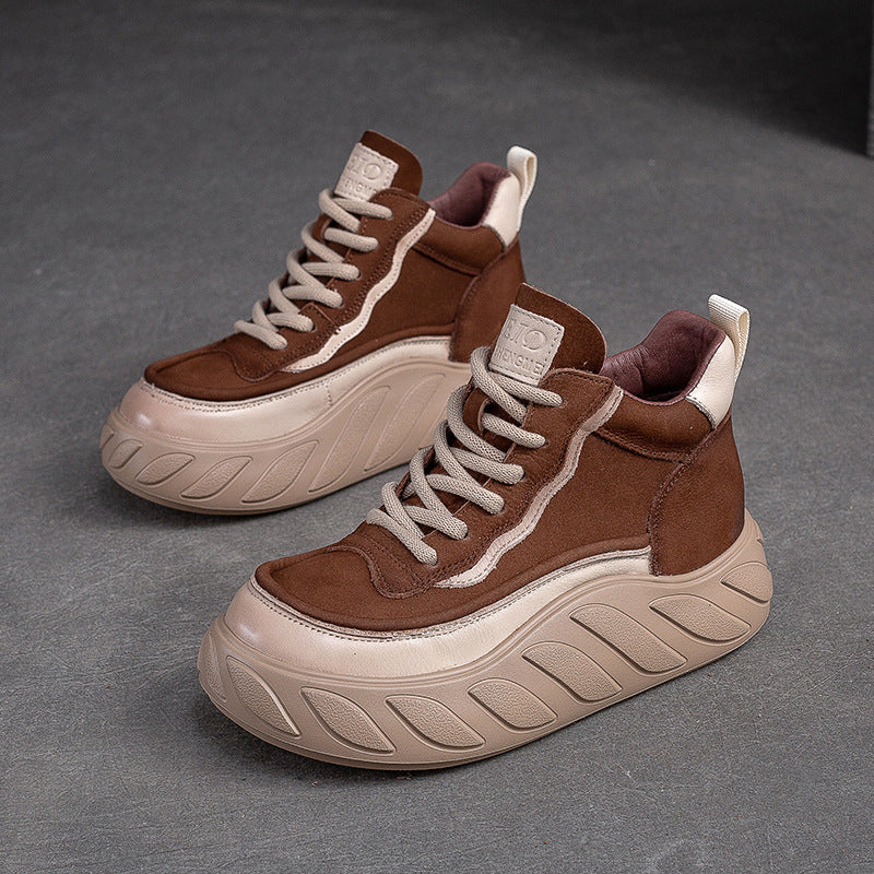 Women Minimalist Fashion Leather Thick Soled Casual Shoes Newgew Shoes