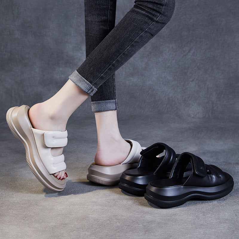 Women Minimalist Soft Leather Casual Summer Slides Newgew Shoes
