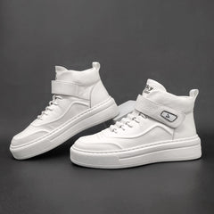 Men Minimalist Pure White High Top Leather Casual Shoes Newgew Shoes