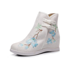 Ethnic Style Embroidered Height Increasing Insole Canvas Shoes Newgew
