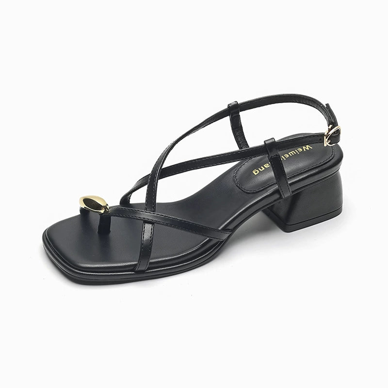 Thick Heel Thong Roman Shoes With Straps NewGew