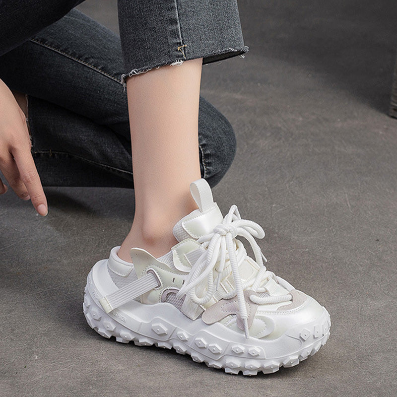 Women Retro Patchwork Low Top Platform Casual Shoes Newgew Shoes