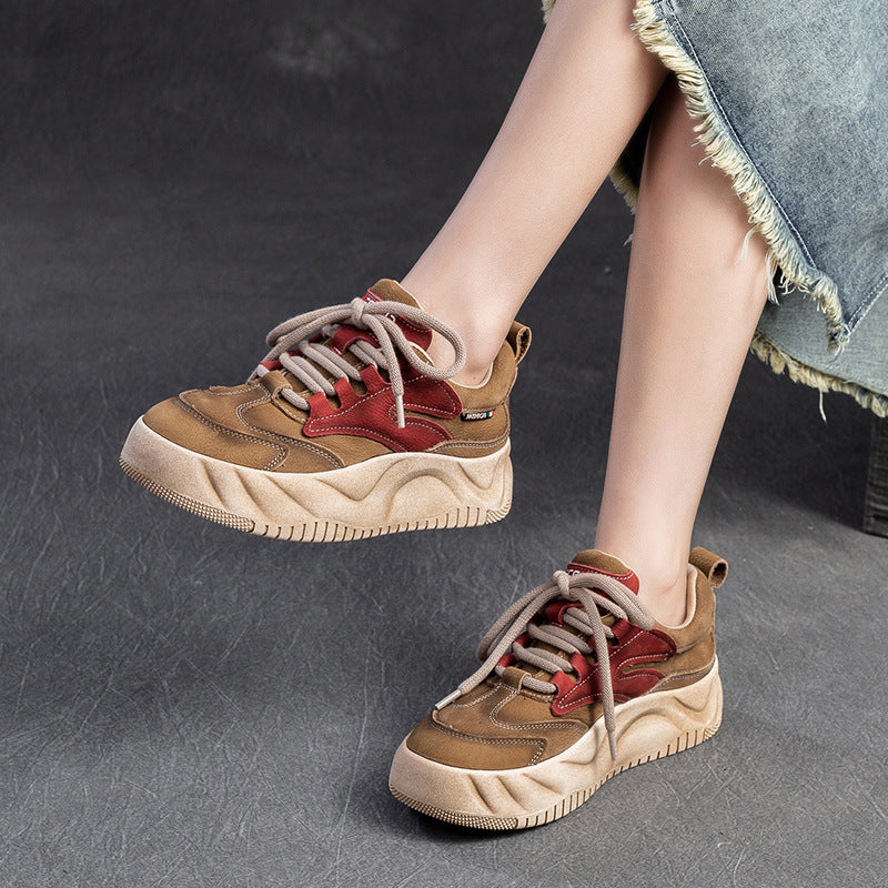 Women Retro Leather Flat Thick Soled Casual Shoes Newgew Shoes