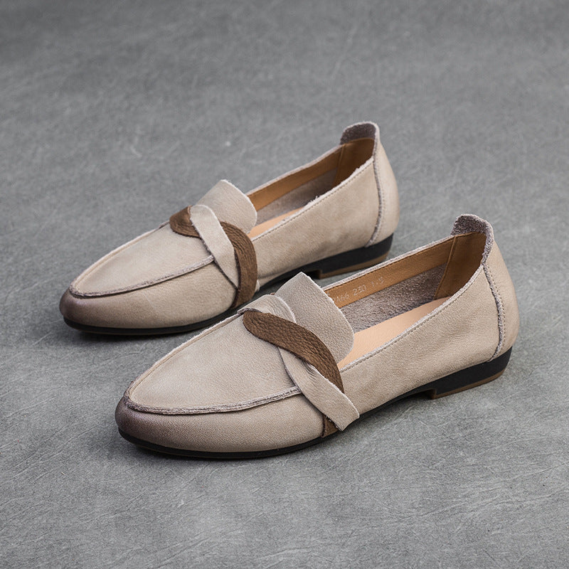 Women Retro Minimalist Leather Pointed Toe Casual Shoes Newgew Shoes