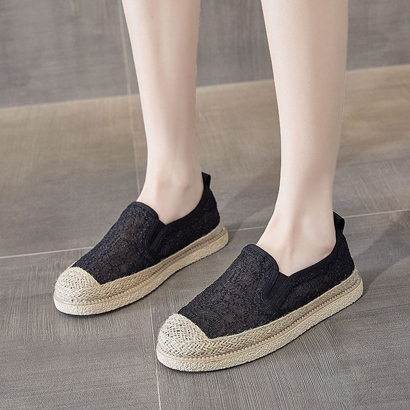 Glamorous Women's Straw Fisherman Trendy Versatile Canvas Shoes Newgew