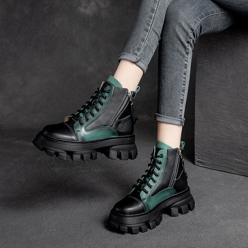 Women Patchwork Leather Casual Platform Boots Newgew Shoes