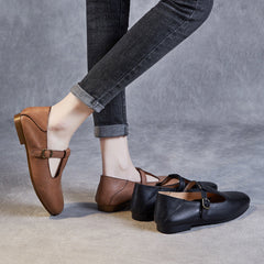 Women Retro Soft Cowhide Leather Flat Casual Shoes Newgew Shoes