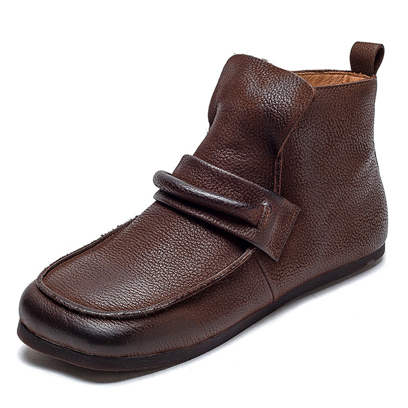 Women Retro Casual Leather Minimalist Flat Ankle Boots Newgew Shoes