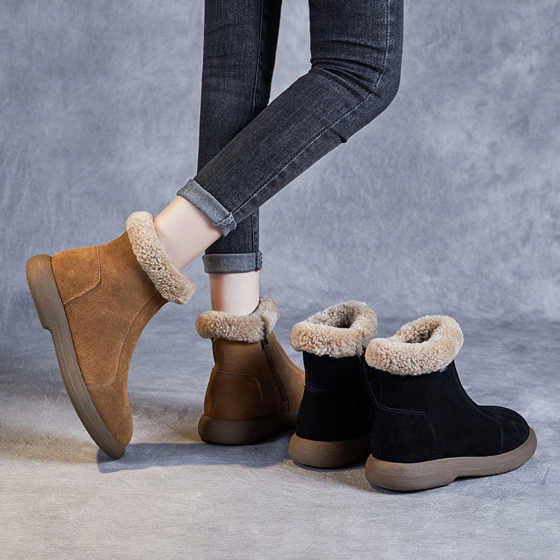 Women Minimalist Suede Flat Ankle Snow Boots Newgew Shoes