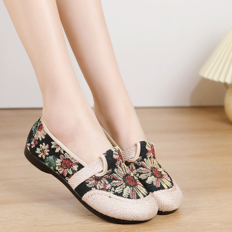 Women's Cloth Comfortable Breathable Mom Ethnic Style Canvas Shoes Newgew