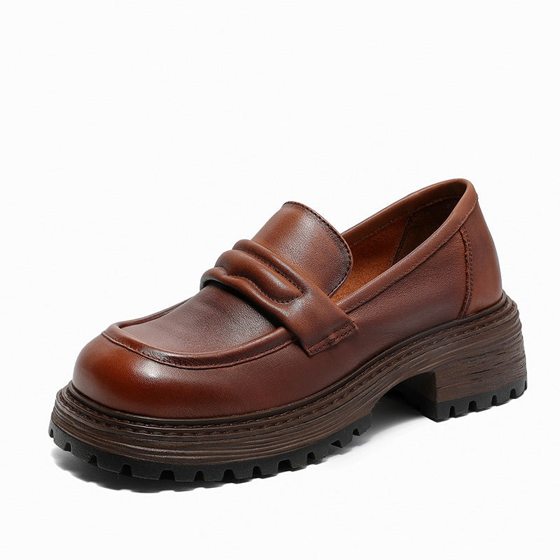 Women Casual Retro Leather Low Block Loafers Newgew Shoes
