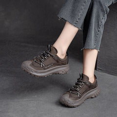 Women Retro Patchwork Leather Lug Sole Casual Shoes Newgew Shoes