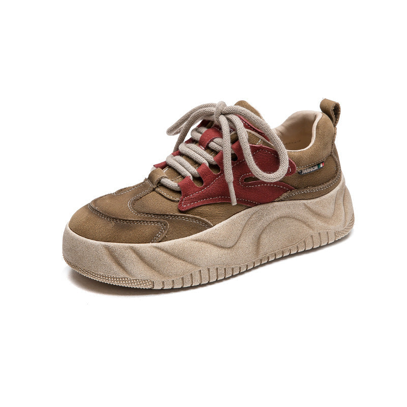 Women Retro Leather Flat Thick Soled Casual Shoes Newgew Shoes