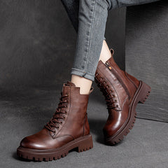 Women Retro Casual Leather Thick Soled Boots Newgew Shoes