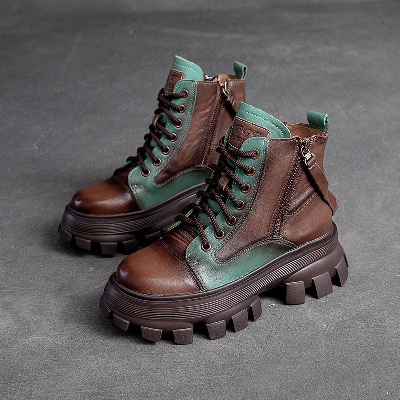 Women Patchwork Leather Casual Platform Boots Newgew Shoes