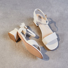 Women Minimalist Leather Low Block Casual Summer Sandals Newgew Shoes