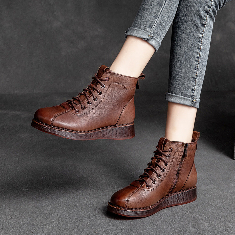 Women Retro Casual Soft Leather Flat Boots Newgew Shoes