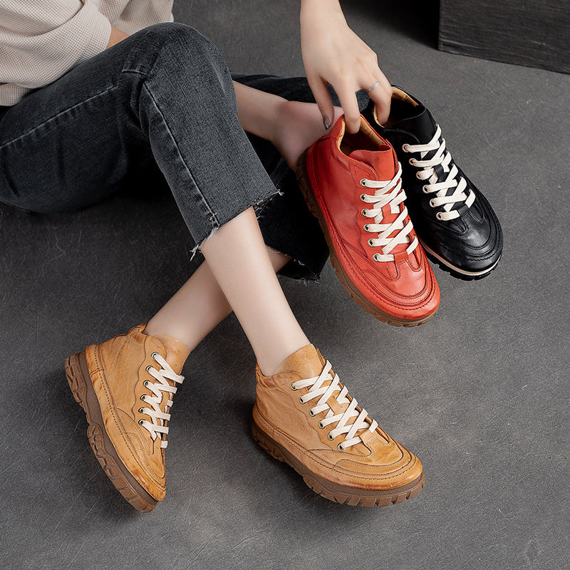 Women Retro Patchwork Soft Leather Casual Shoes Newgew Shoes