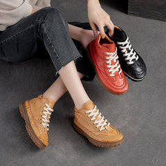 Women Retro Patchwork Soft Leather Casual Shoes Newgew Shoes