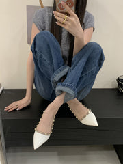 French pointed-toe shallow rivet single shoes NewGew