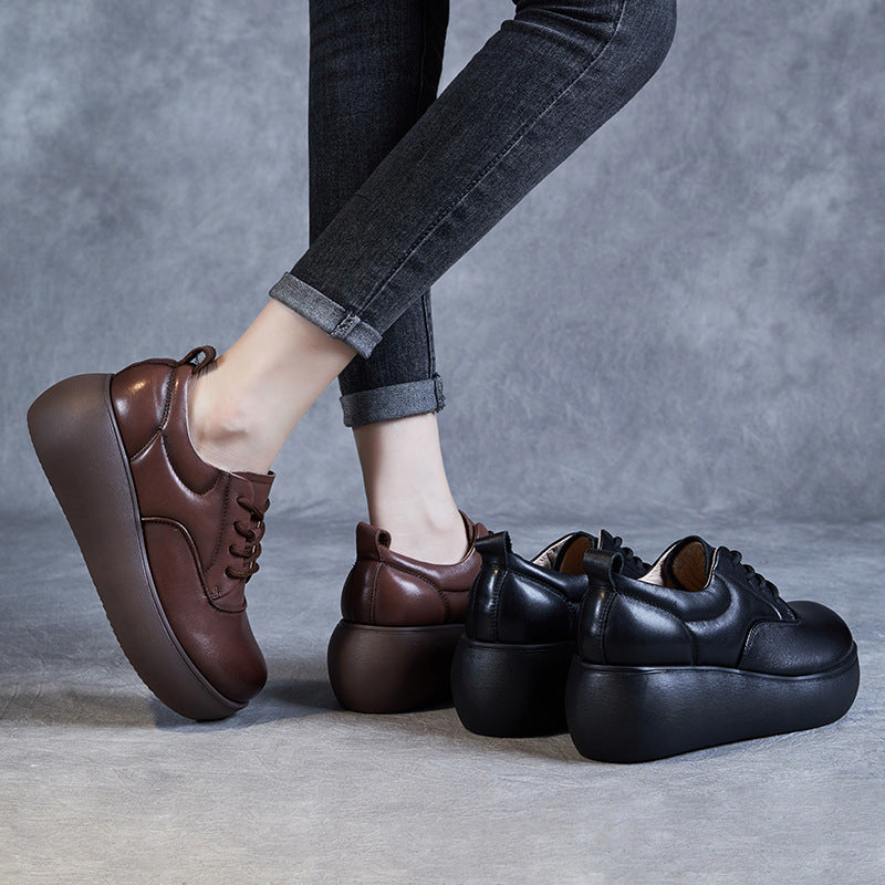 Women Retro Minimalist Leather Comfort Platform Casual Shoes Newgew Shoes