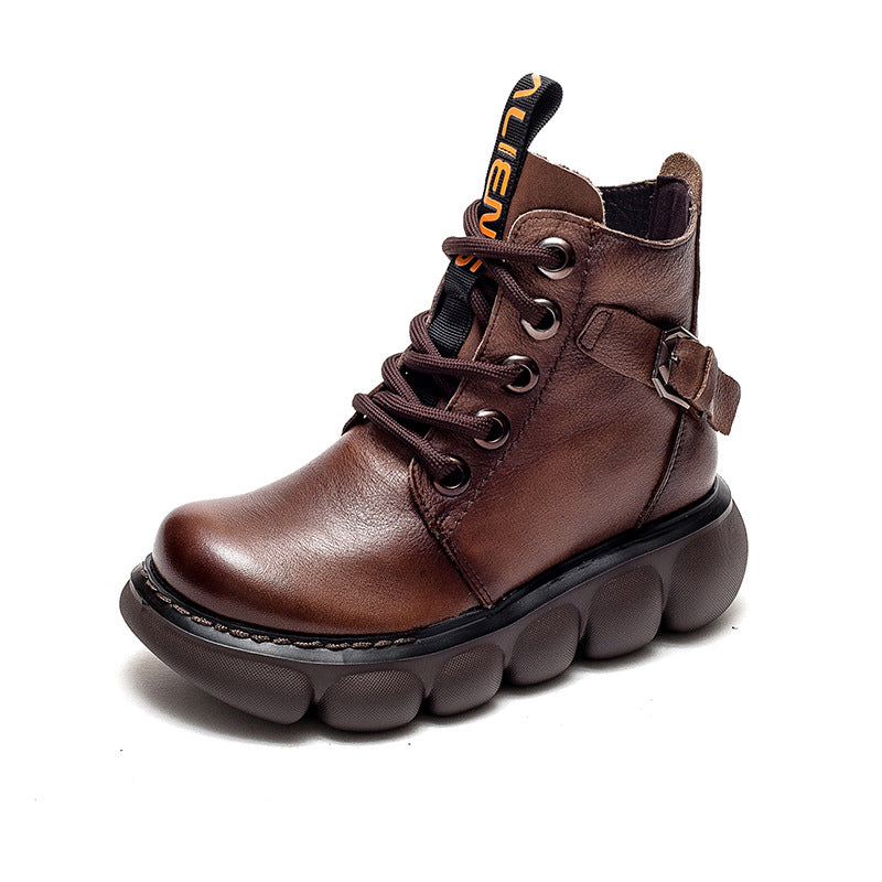 Women Retro Casual Leather Thick Sole Boots Newgew Shoes