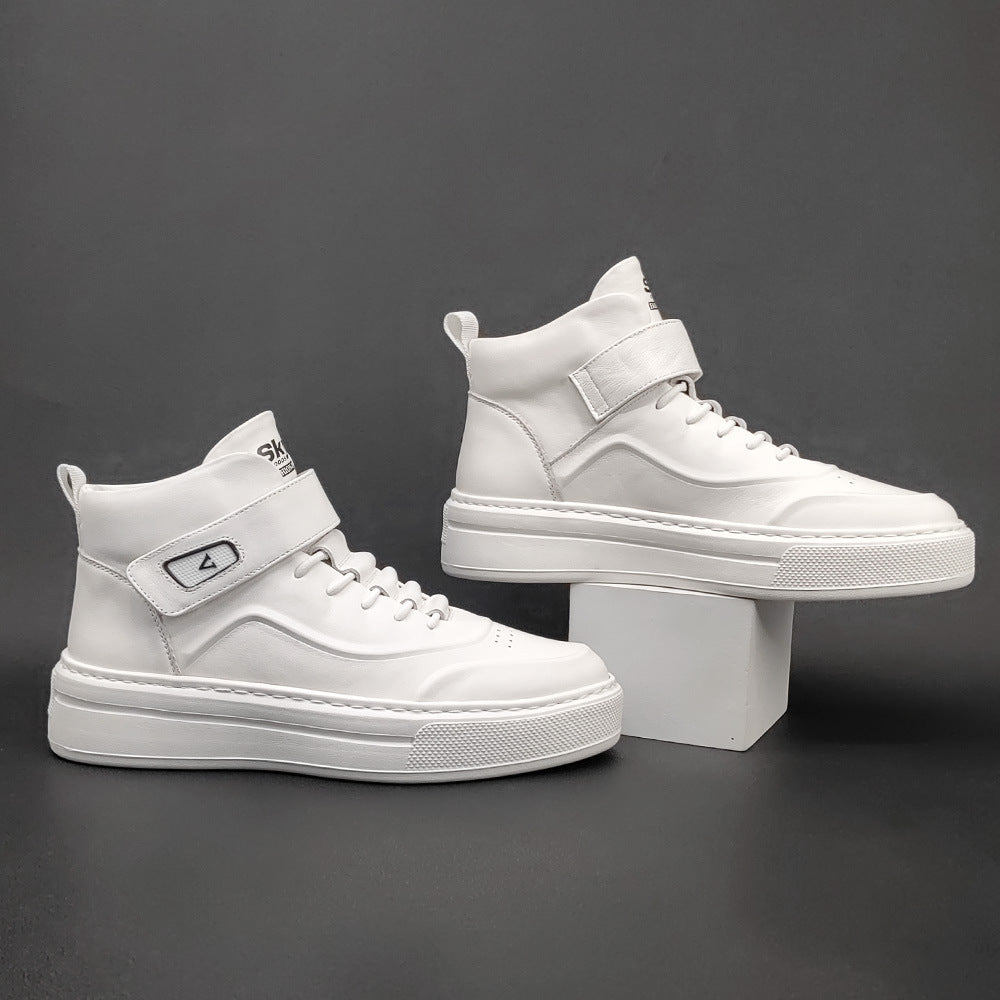 Men Minimalist Pure White High Top Leather Casual Shoes Newgew Shoes
