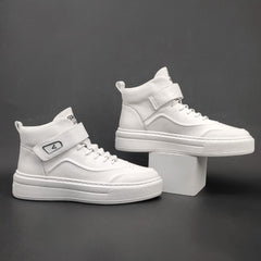 Men Minimalist Pure White High Top Leather Casual Shoes Newgew Shoes