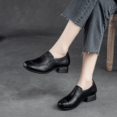 Women Retro Leather Chunky Heel Casual Shoes Newgew Shoes