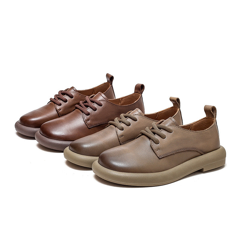 Women Retro Solid Soft Leather Casual Shoes Newgew Shoes