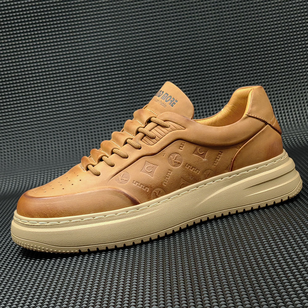 Men Casual Embossed Leather Flat Sneakers Newgew Shoes