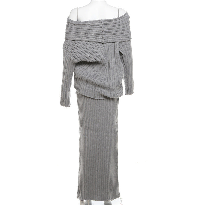 Stretch Off-Shoulder Sweater And Long Skirt Set Newgew Dresses