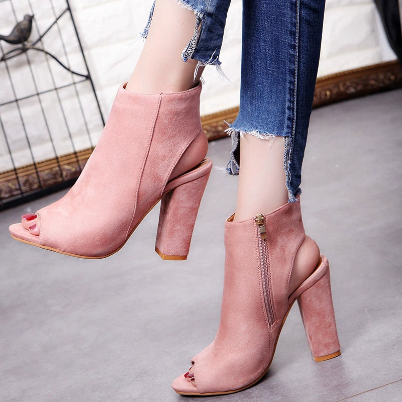 Pretty In Peep Toe Faux Suede Booties Newgew