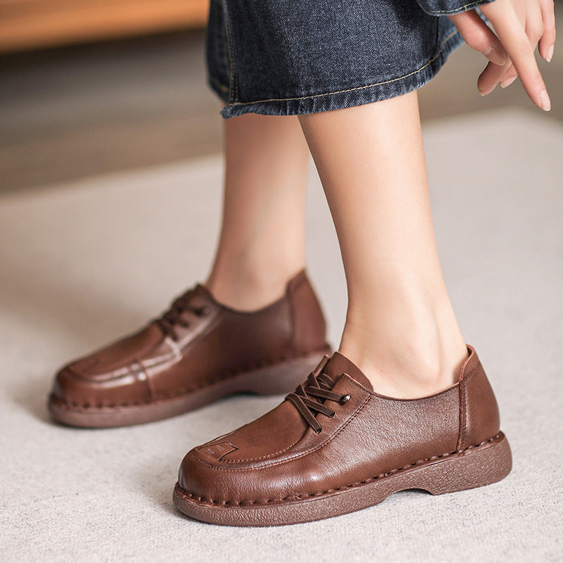 Women Retro Leather Slip-on Comfortable Casual Shoes Newgew Shoes
