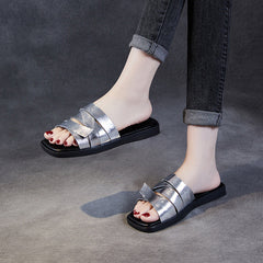 Women Soft Leather Retro Summer Casual Slides Sandals Newgew Shoes