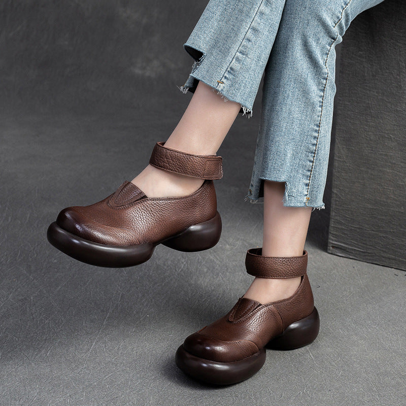 Women Retro Minimalist Leather Velcro Casual Shoes Newgew Shoes