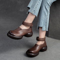 Women Retro Minimalist Leather Velcro Casual Shoes Newgew Shoes