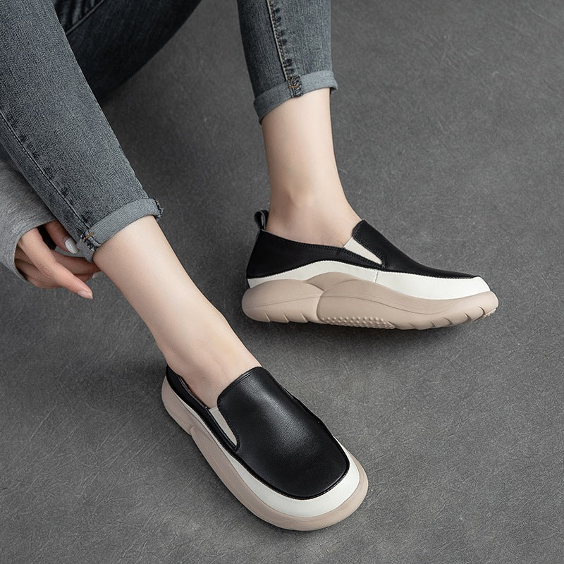 Women Retro Leather Thick Sole Casual Shoes Newgew Shoes