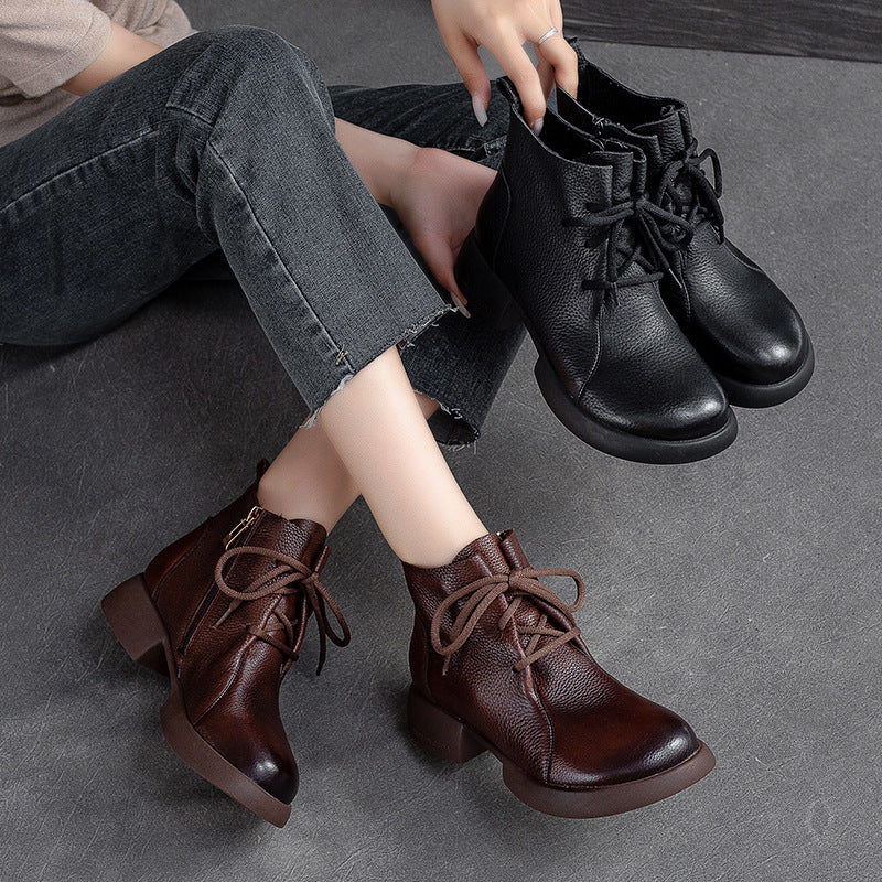 Women Minimalist Retro Leather Casual Ankle Boots Newgew Shoes