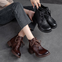 Women Minimalist Retro Leather Casual Ankle Boots Newgew Shoes