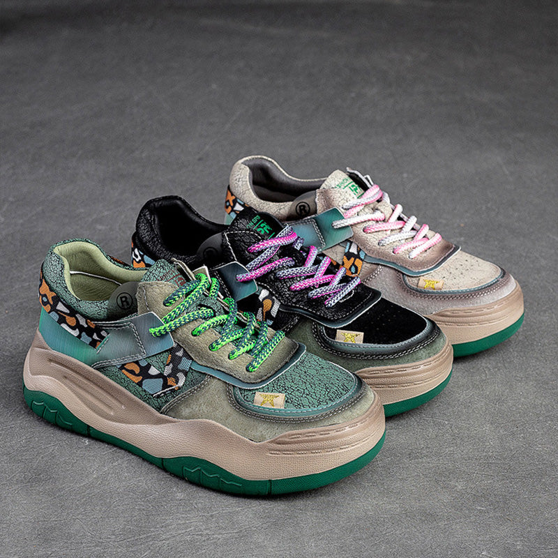 Women Fashion Patchwork Leather Stylish Casual Shoes Newgew Shoes
