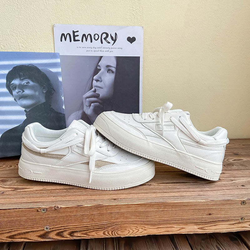 Classic Women's White Thick-soled Fashionable Sports Canvas Shoes Newgew
