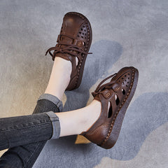Women Minimalist Summer Hollow Leather Flat Casual Shoes Newgew Shoes