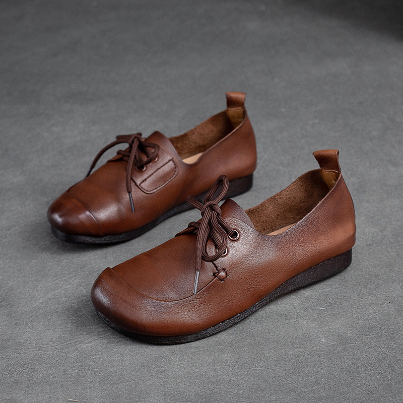 Women Retro Soft Leather Flat Casual Shoes Newgew Shoes