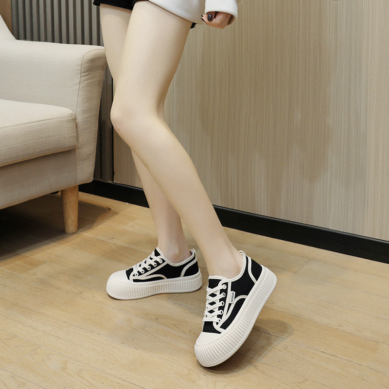 Women's White Thick Sole Height Increasing Canvas Shoes Newgew