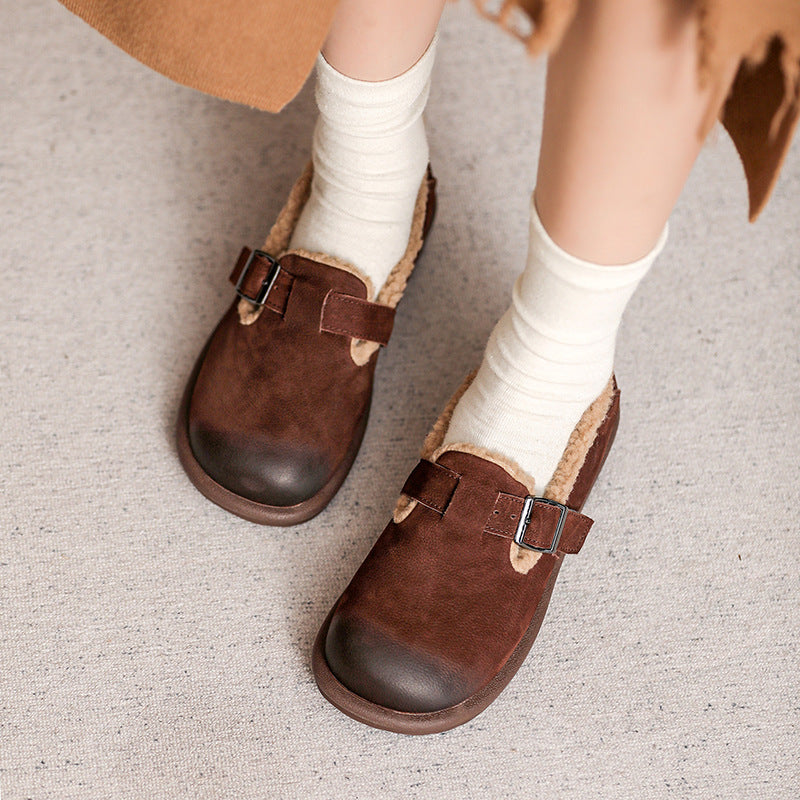 Women Retro Leather Furred Soft Flat Casual Shoes Newgew Shoes